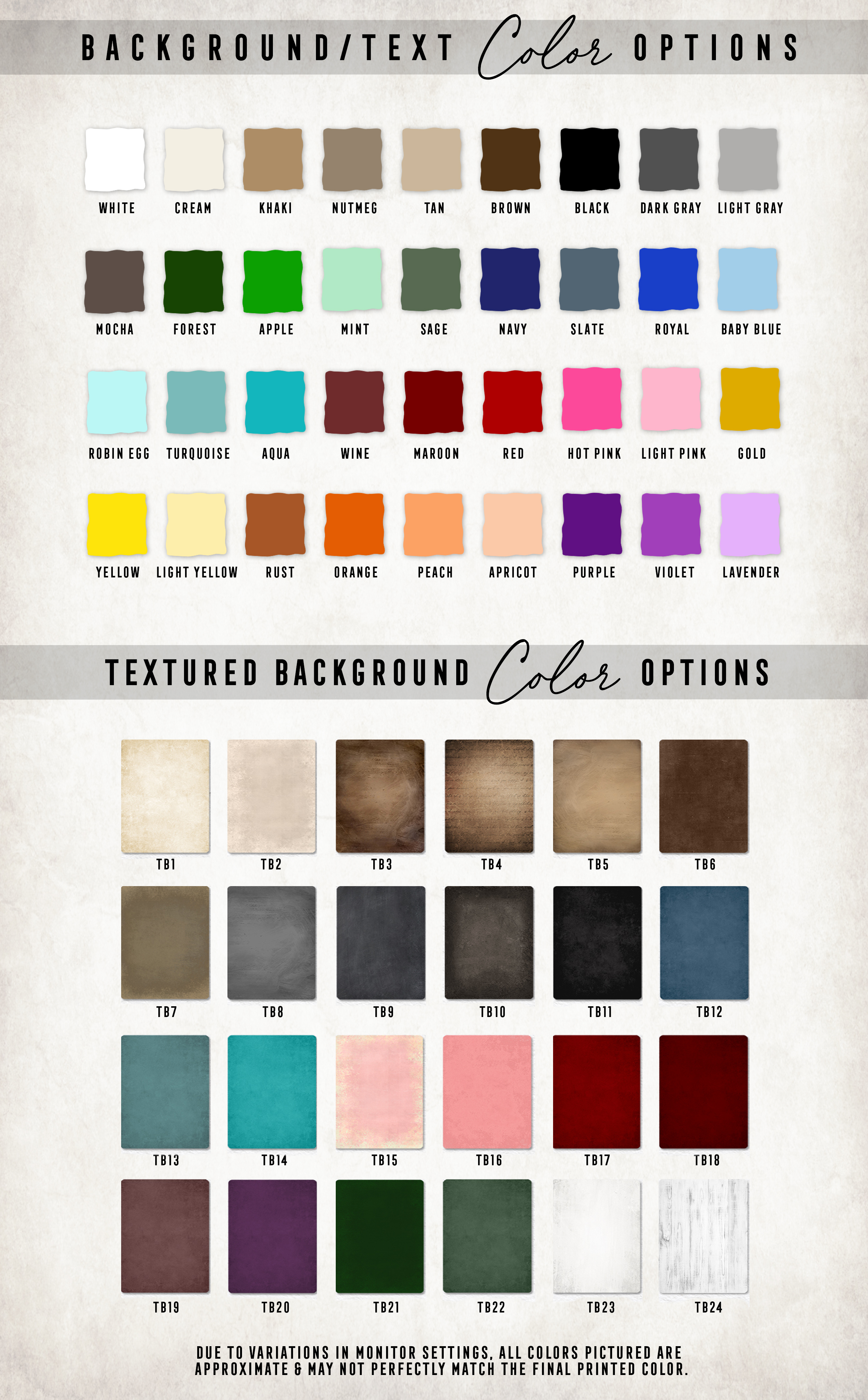 background and text color choices available with a script and style custom canvas print